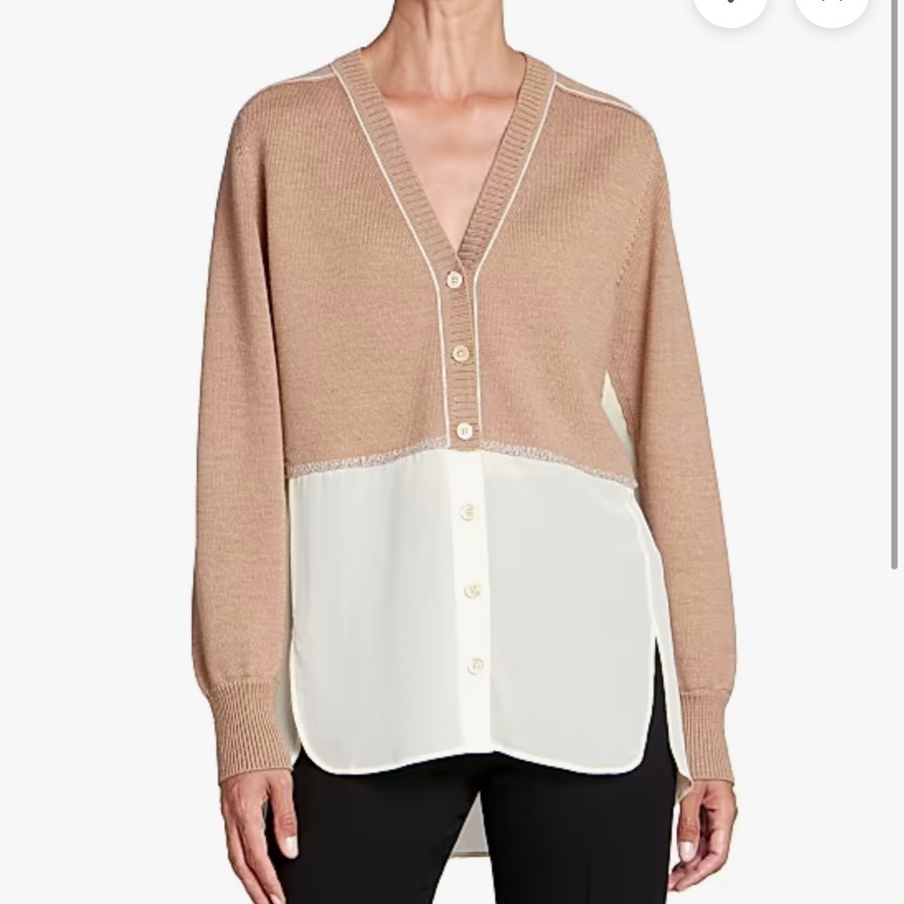 Chloe‎ Brown and Off-White Georgette V-Neck Cardigan
